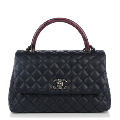 Chanel Caviar Lizard Quilted Small Coco Handle Flap Navy 1 of 9