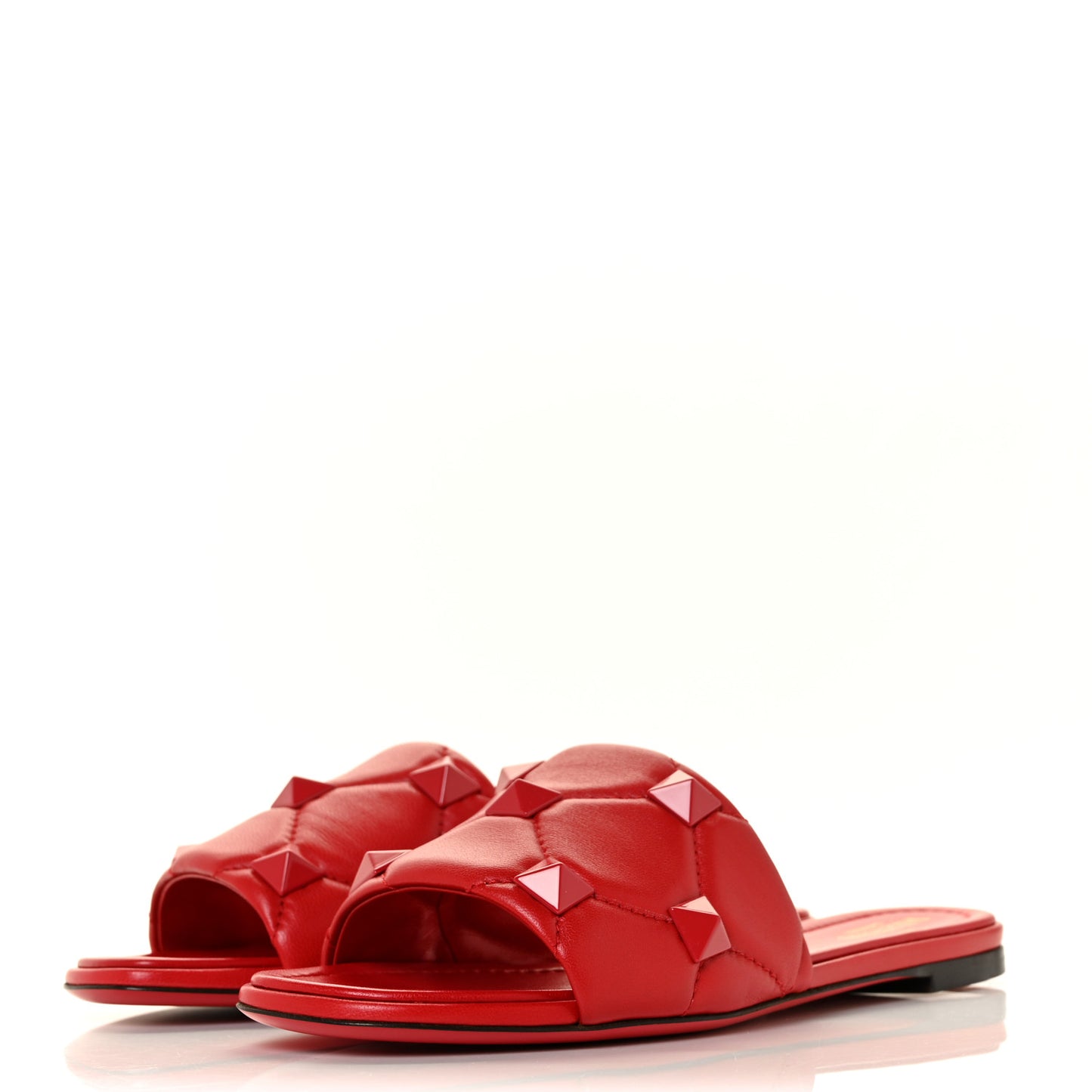 Nappa Monochrome Roman Stud Flat Slide Sandals 40 Rouge Pur