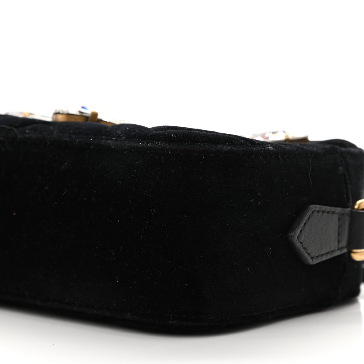 Velvet Matelasse Marquise Crystals Mini GG Marmont Chain Shoulder Bag Black