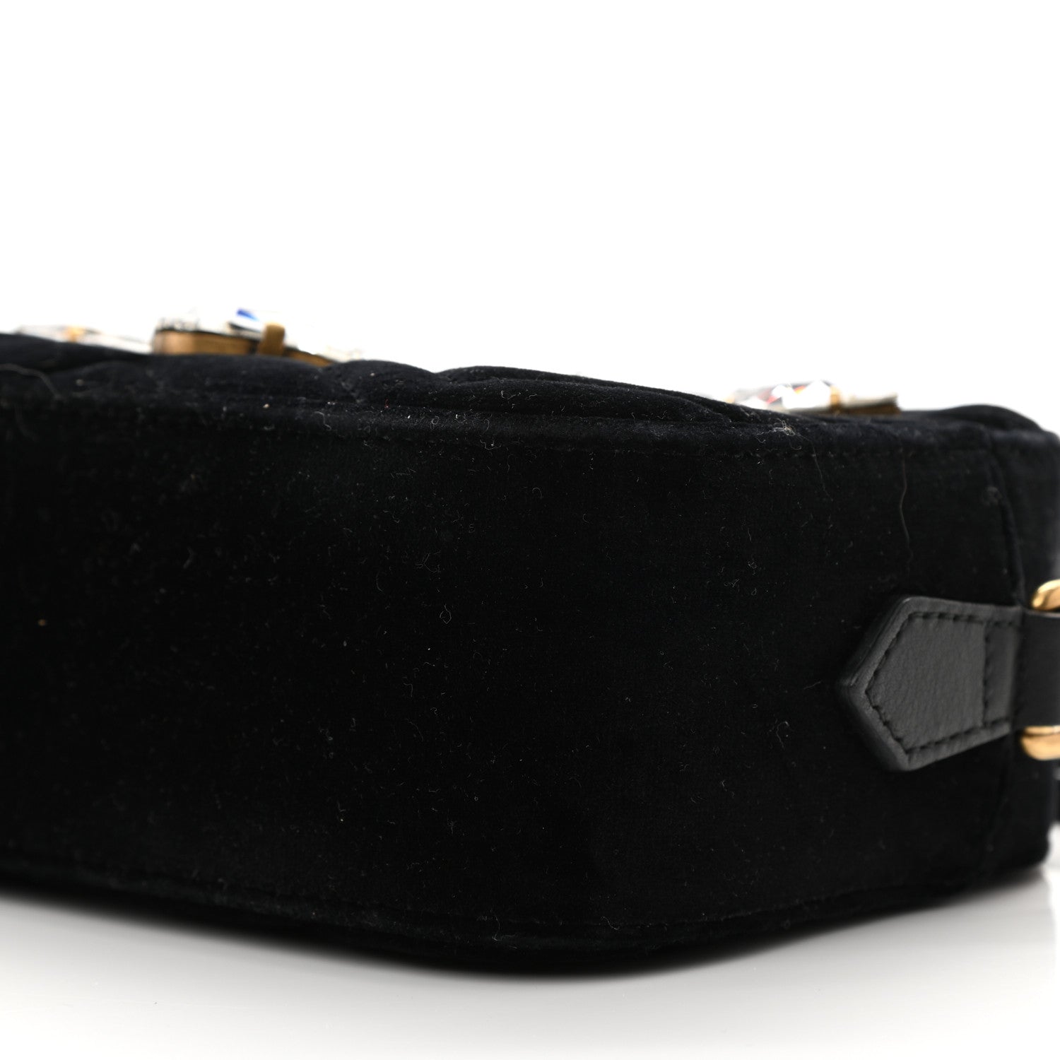 Gucci Velvet Matelasse Marquise Crystals Mini GG Marmont Chain Shoulder Bag Black 10 of 10