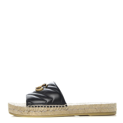 Gucci Nappa Matelasse GG Marmont Espadrille Slide Sandals 37.5 Black 1 of 9