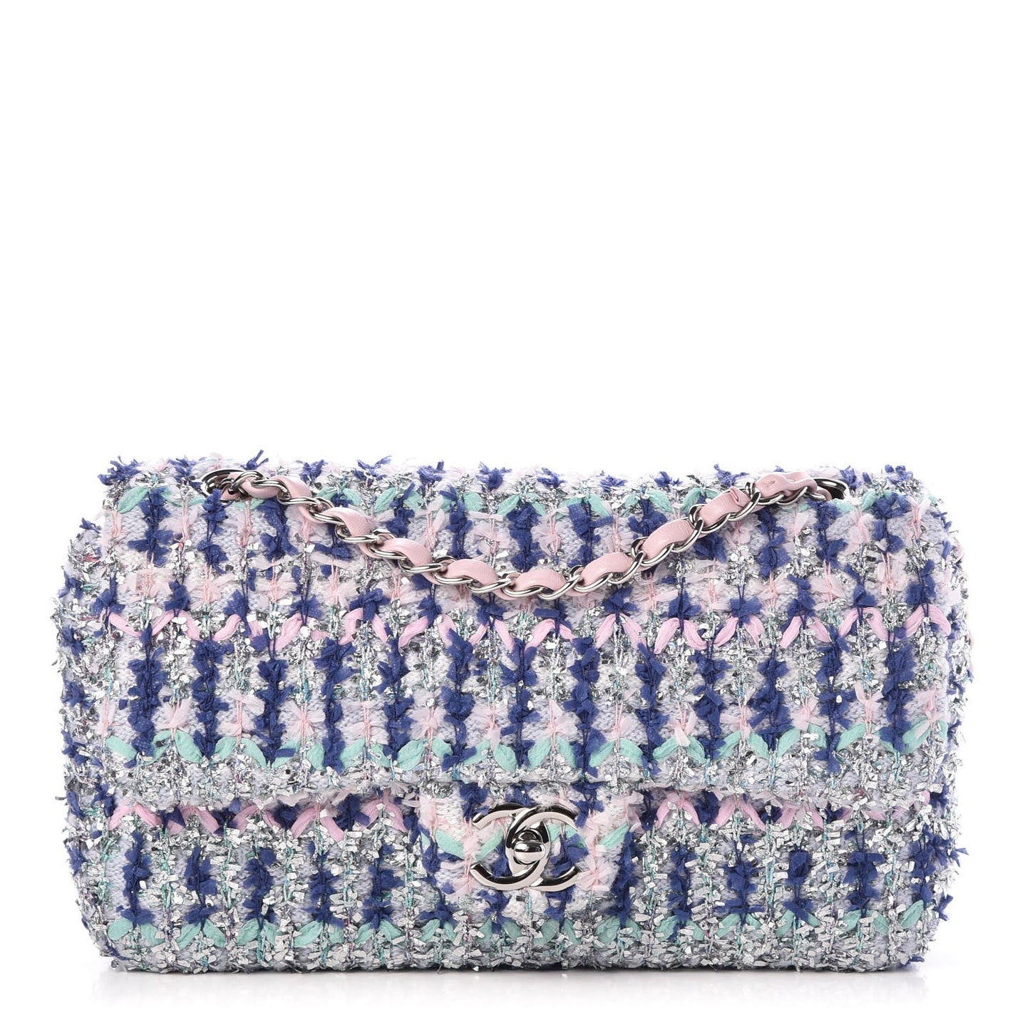 Tweed Knit Medium Flap Multicolor Pink