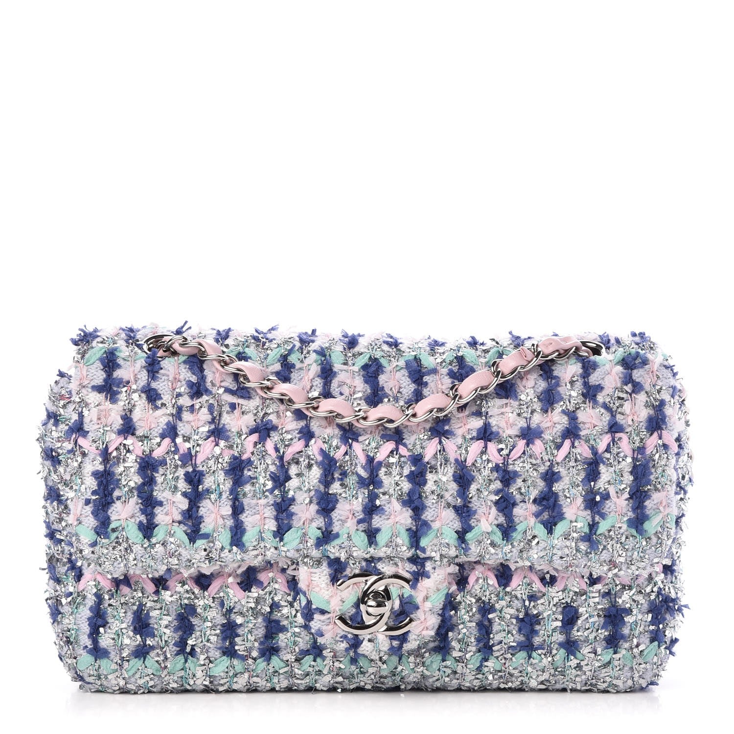 Chanel Tweed Knit Medium Flap Multicolor Pink 1 of 9