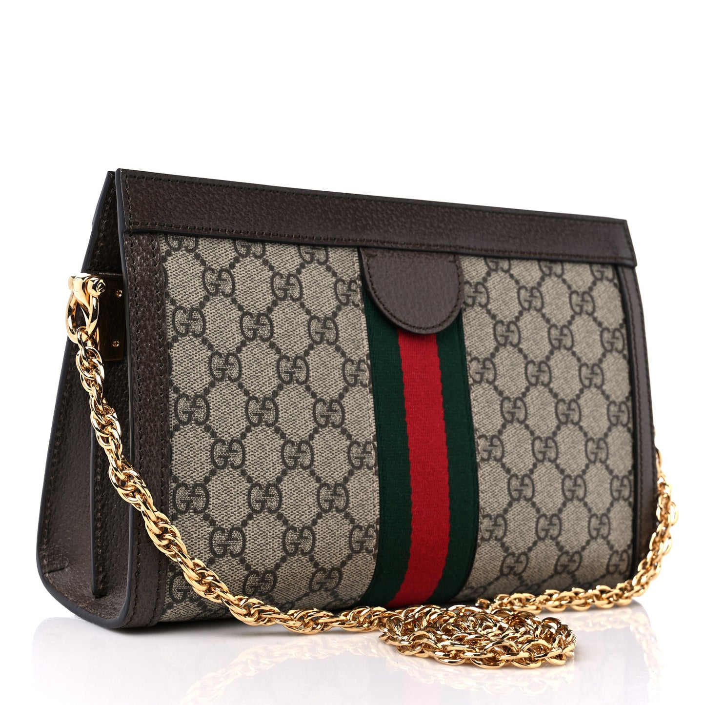 GG Supreme Monogram Web Small Ophidia Chain Shoulder Bag Brown