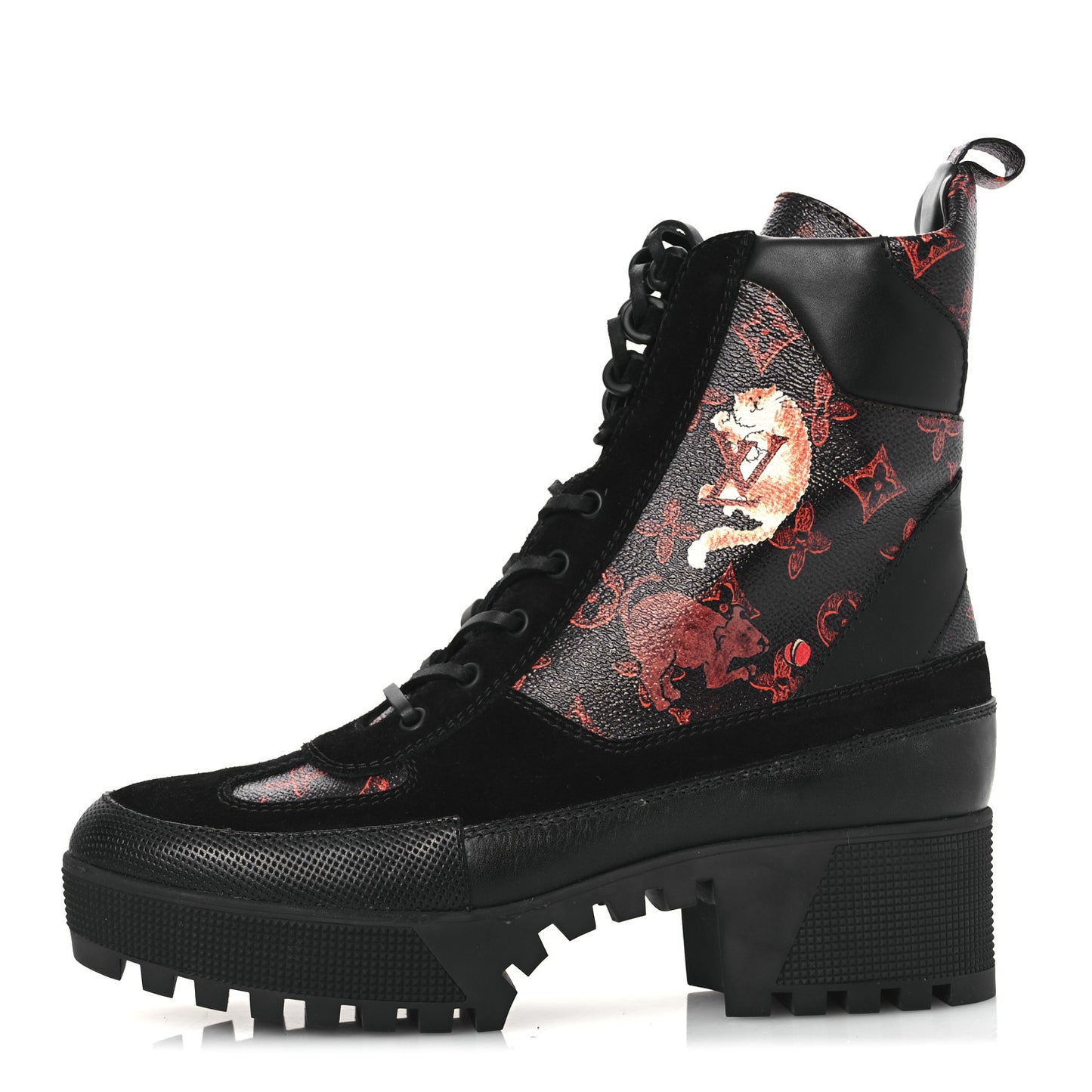 Suede Calfskin Catogram Laureate Platform Desert Boots 42 Black Marron