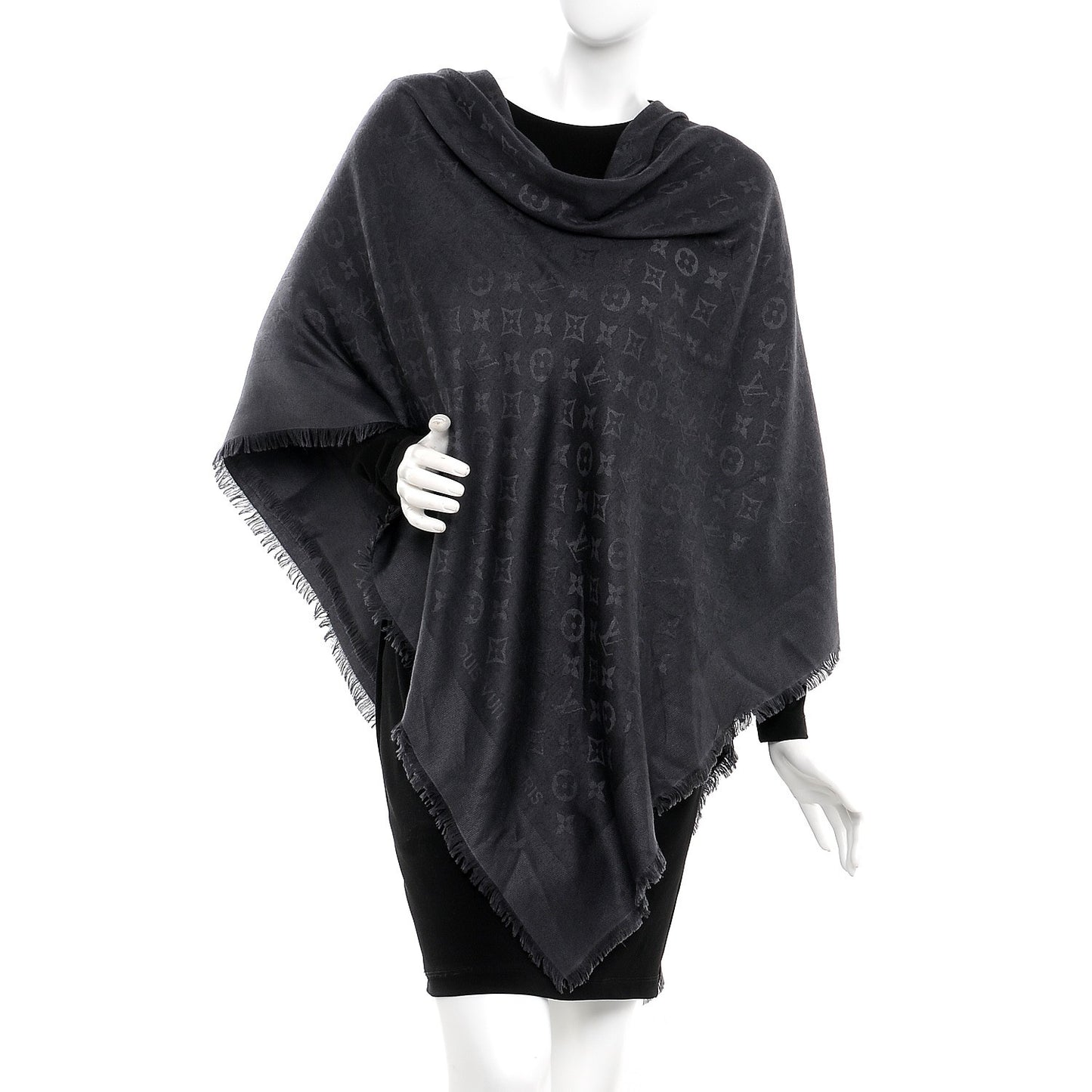 Wool Silk Monogram Shawl Anthracite