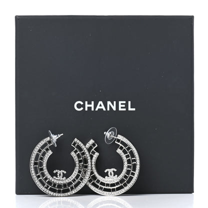 Chanel Baguette Crystal CC Hoop Earrings Silver Black 6 of 6