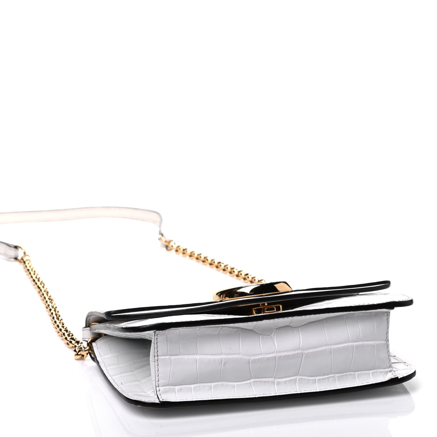 Chloe Calfskin Crocodile Embossed C Shoulder Bag Brilliant White 3 of 4