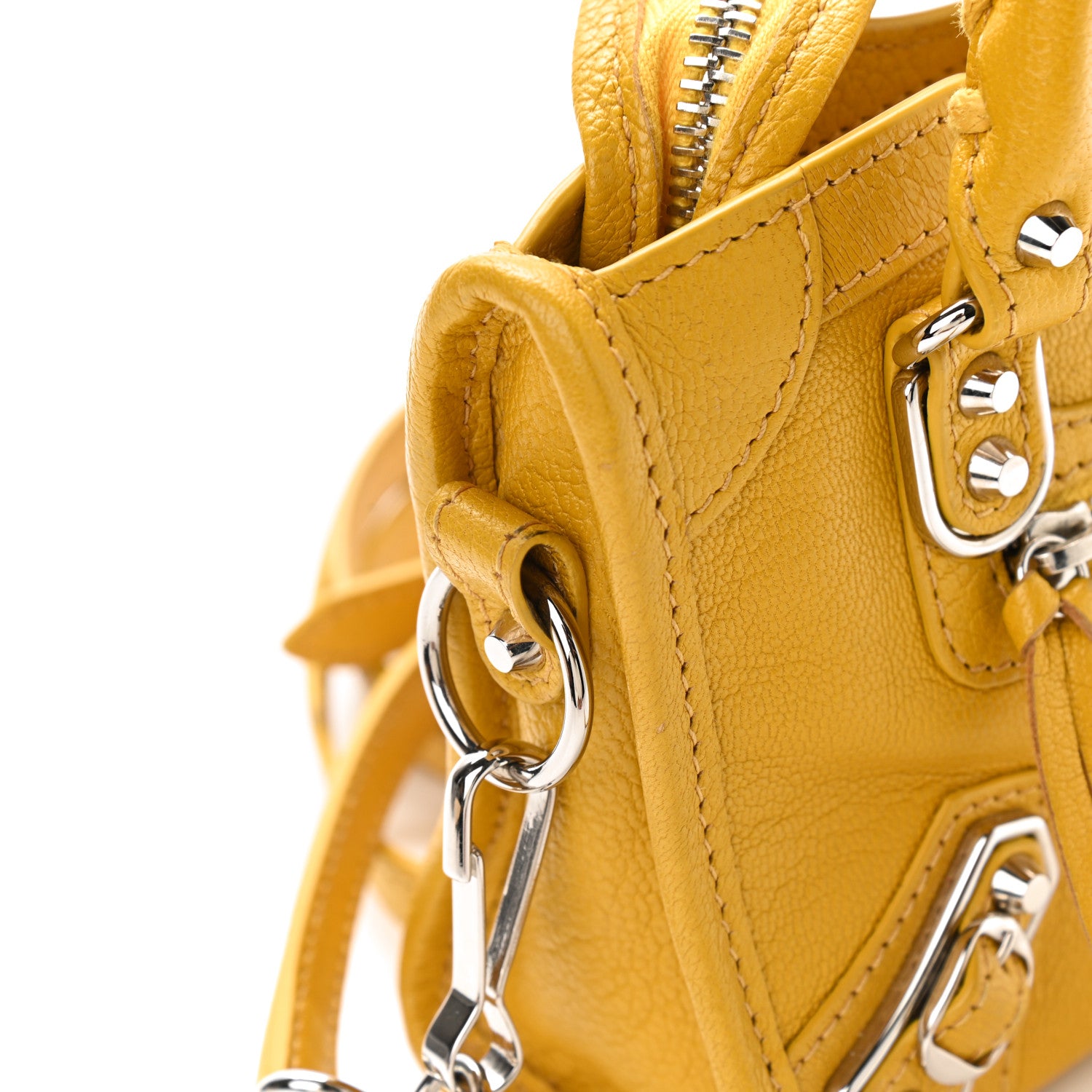 Balenciaga Chevre Silver Metallic Edge Hardware Nano City Jaune Epi 10 of 13