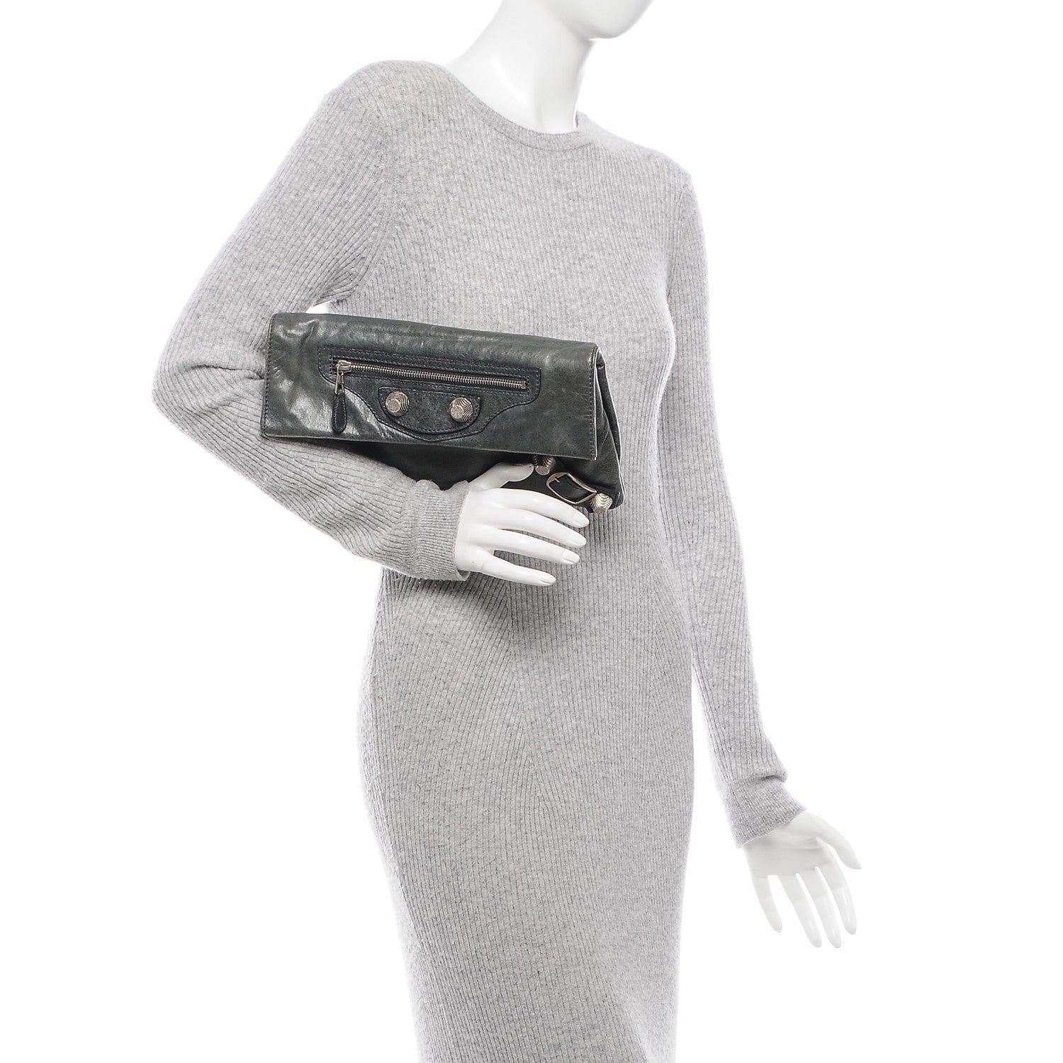 Balenciaga Agneau Giant 21 Silver Hardware Envelope Clutch Anthracite 2 of 7
