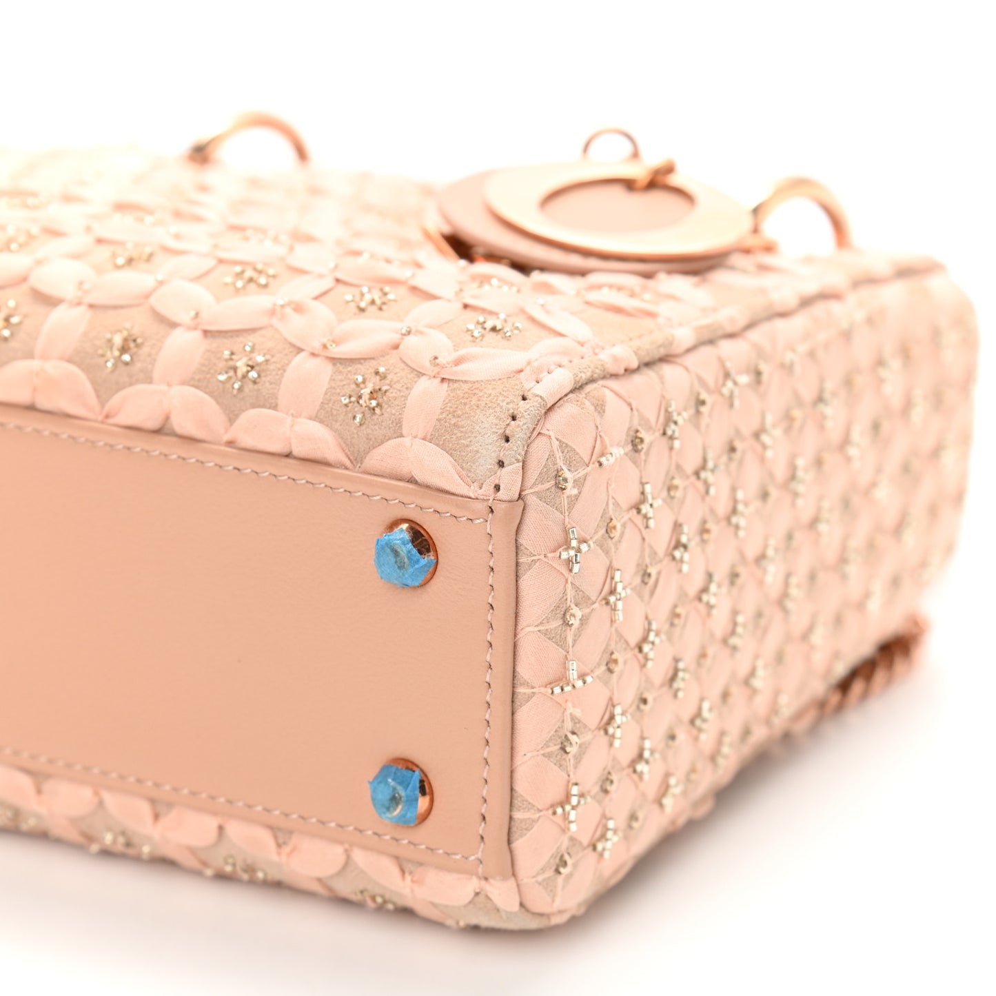 Suede Beaded Ribbon Mini Lady Dior Beige