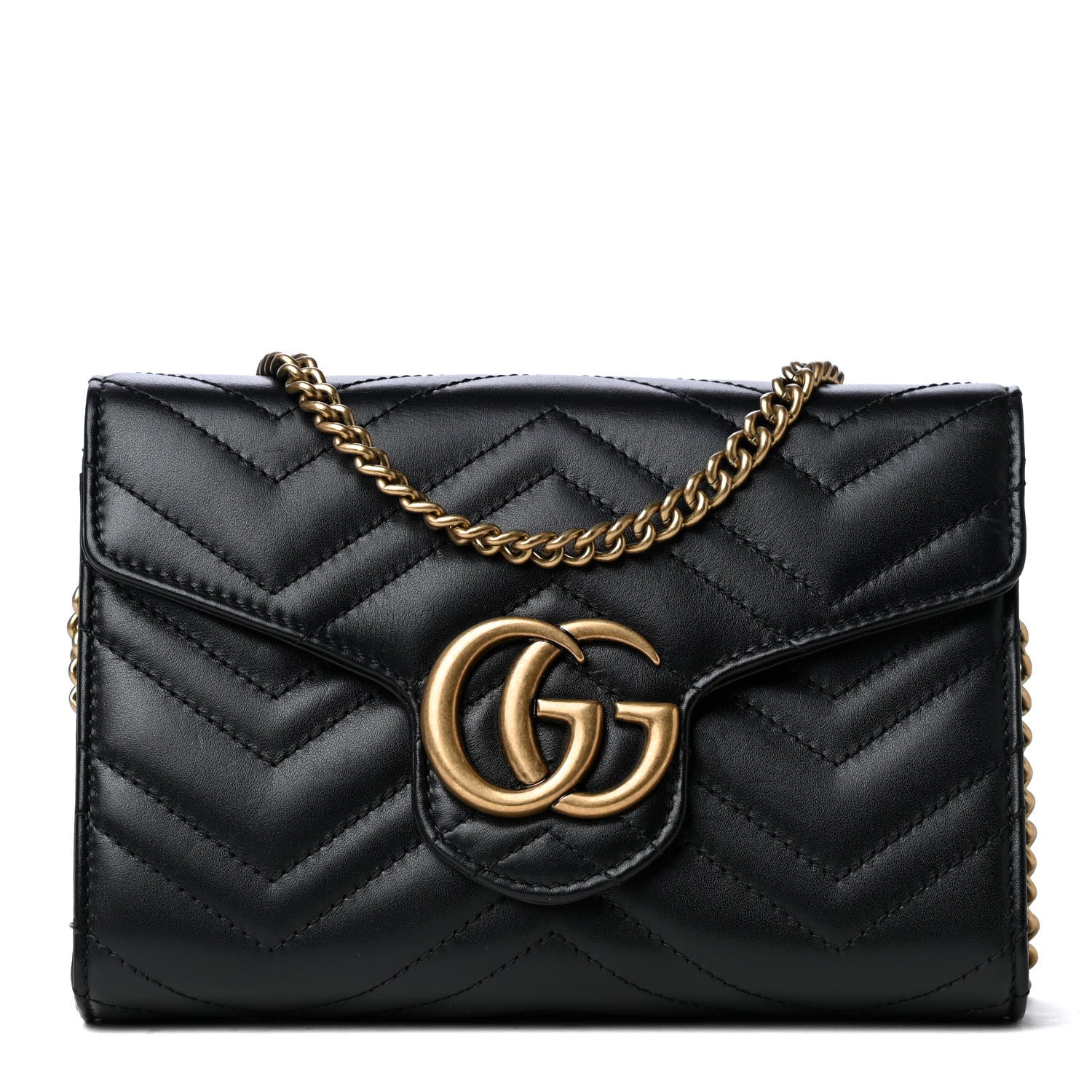 Gucci Calfskin Matelasse GG Marmont Chain Wallet Black 1 of 4