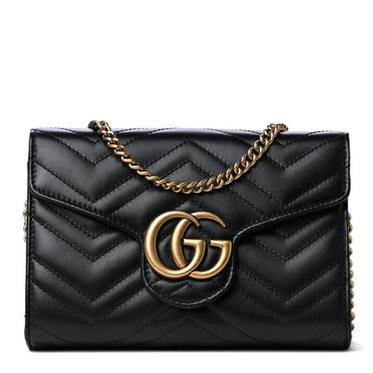 Gucci Calfskin Matelasse GG Marmont Chain Wallet Black 1 of 4