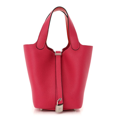 Hermes Taurillon Clemence Swift Eclat Picotin Lock 18 PM  Rose Mexico Rouge De Coeur 1 of 11