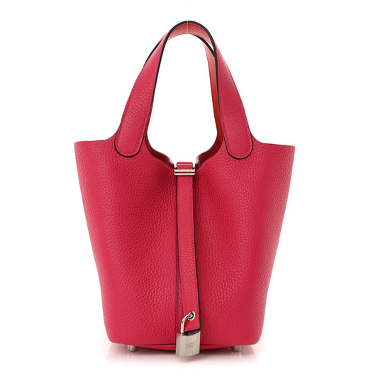 Taurillon Clemence Swift Eclat Picotin Lock 18 PM Rose Mexico Rouge De Coeur