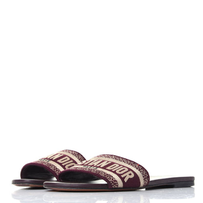Christian Dior Canvas Embroidered Dway Mules Slide Sandals 37.5 Burgundy 3 of 10