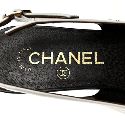 Chanel Calfskin Cap Toe CC Slingback Pumps 39 White Dark Navy 6 of 8
