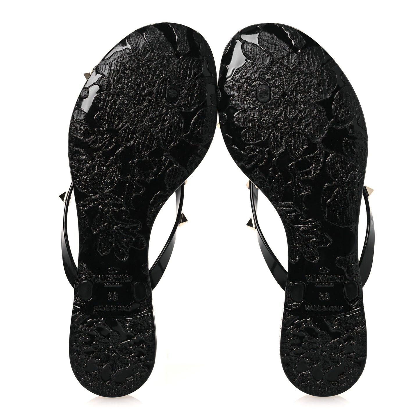 PVC Jelly Rockstud Bow Thong Sandals 36 Black