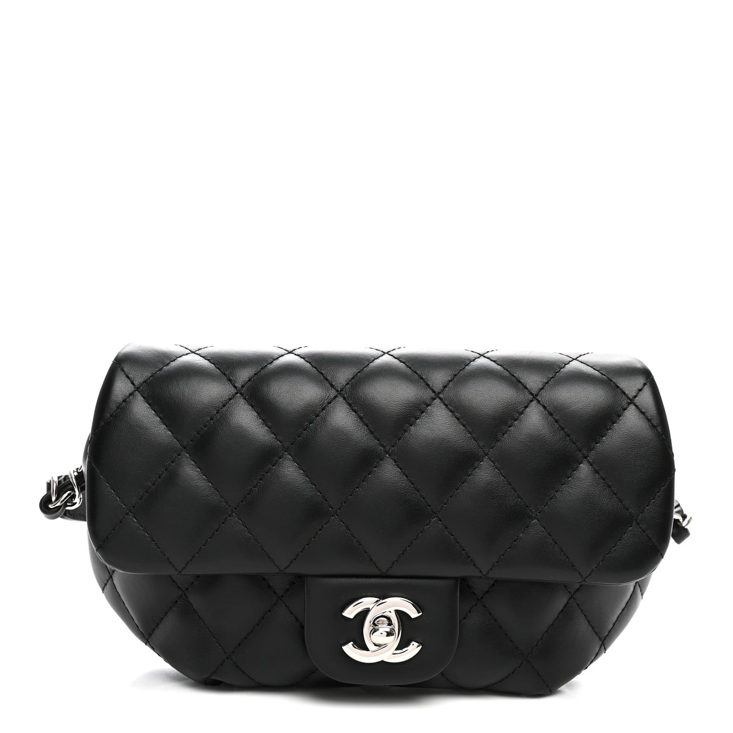 Calfskin Quilted CC Uniform Flap Belt Bag Black