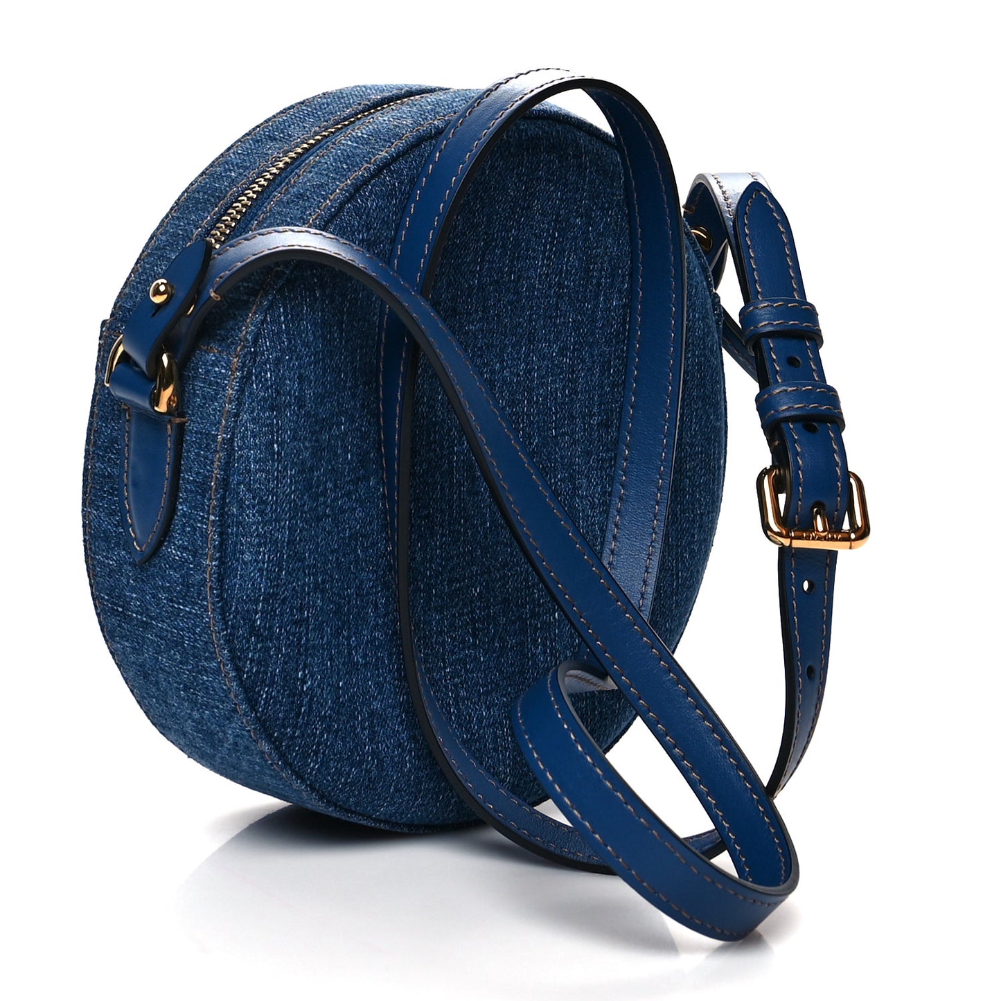 Denim Mini La Medusa Chain Round Crossbody Bag Navy Blue