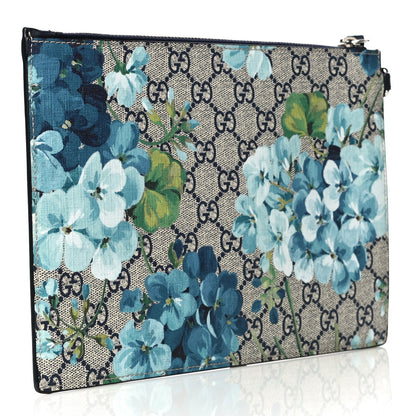 Gucci GG Supreme Monogram Blooms Small Zip Wristlet Pouch Beige Blue Black 3 of 11