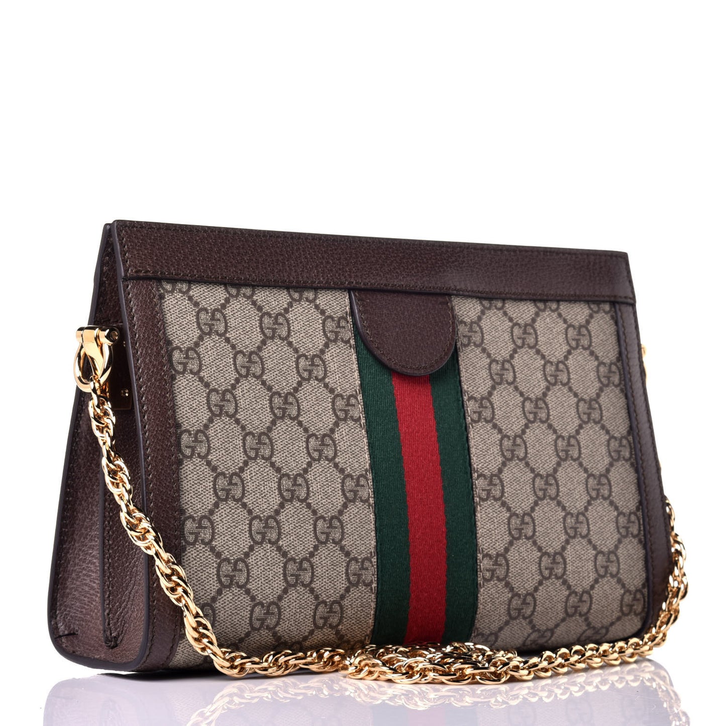 GG Supreme Monogram Web Small Ophidia Chain Shoulder Bag Brown