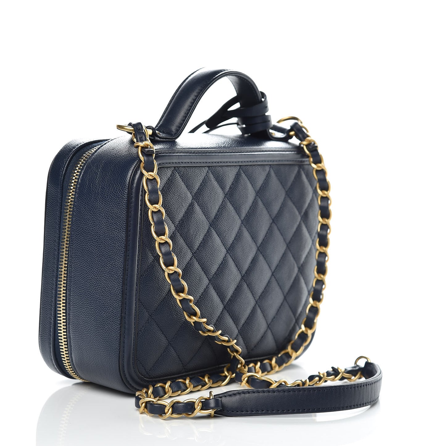 Caviar Quilted Medium CC Filigree Vanity Case Navy