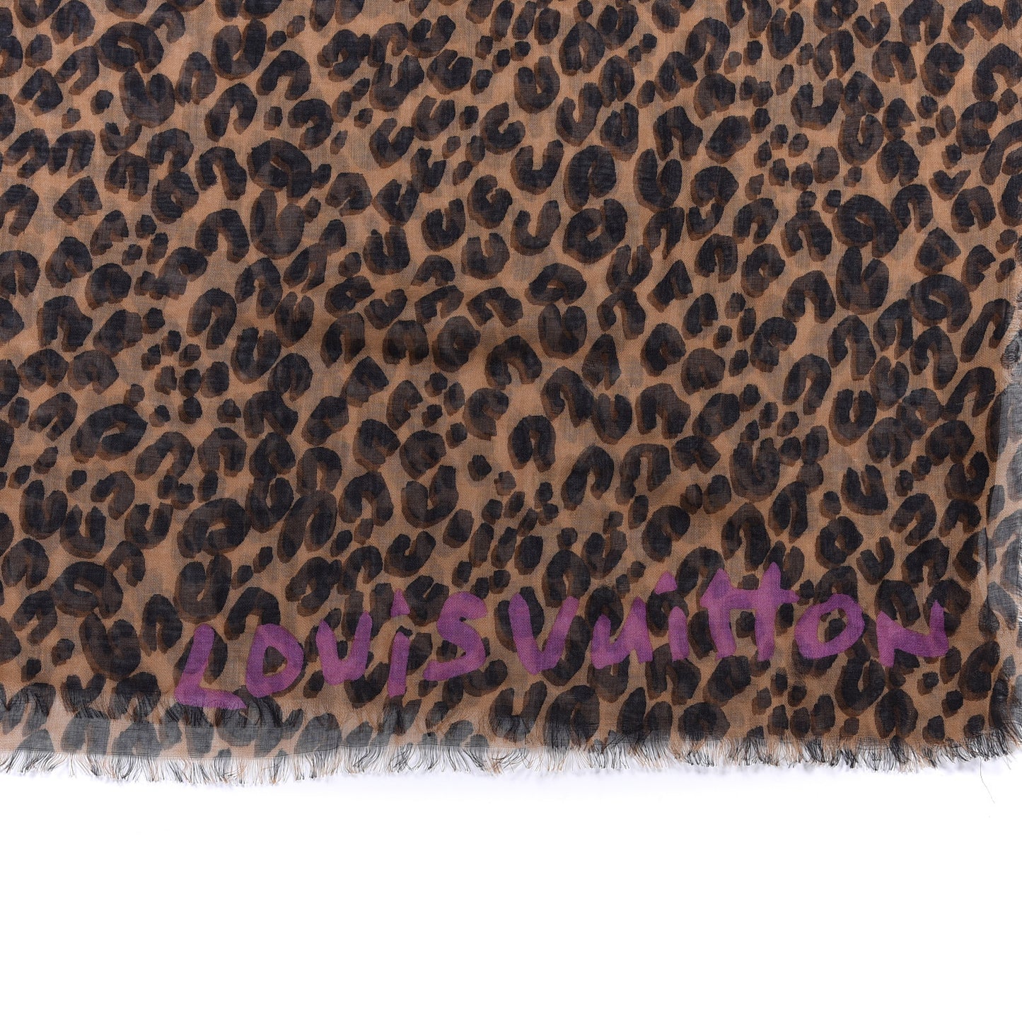Cashmere Silk Leopard Etole Stole Marron