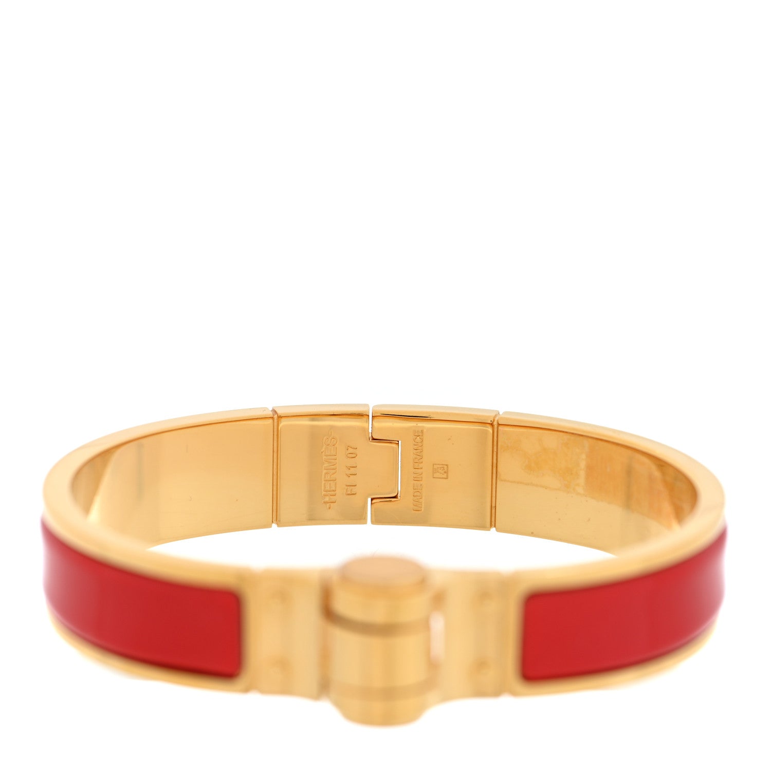 Hermes Enamel Charniere Uni Narrow Hinged Bracelet S Rouge Vif 4 of 4