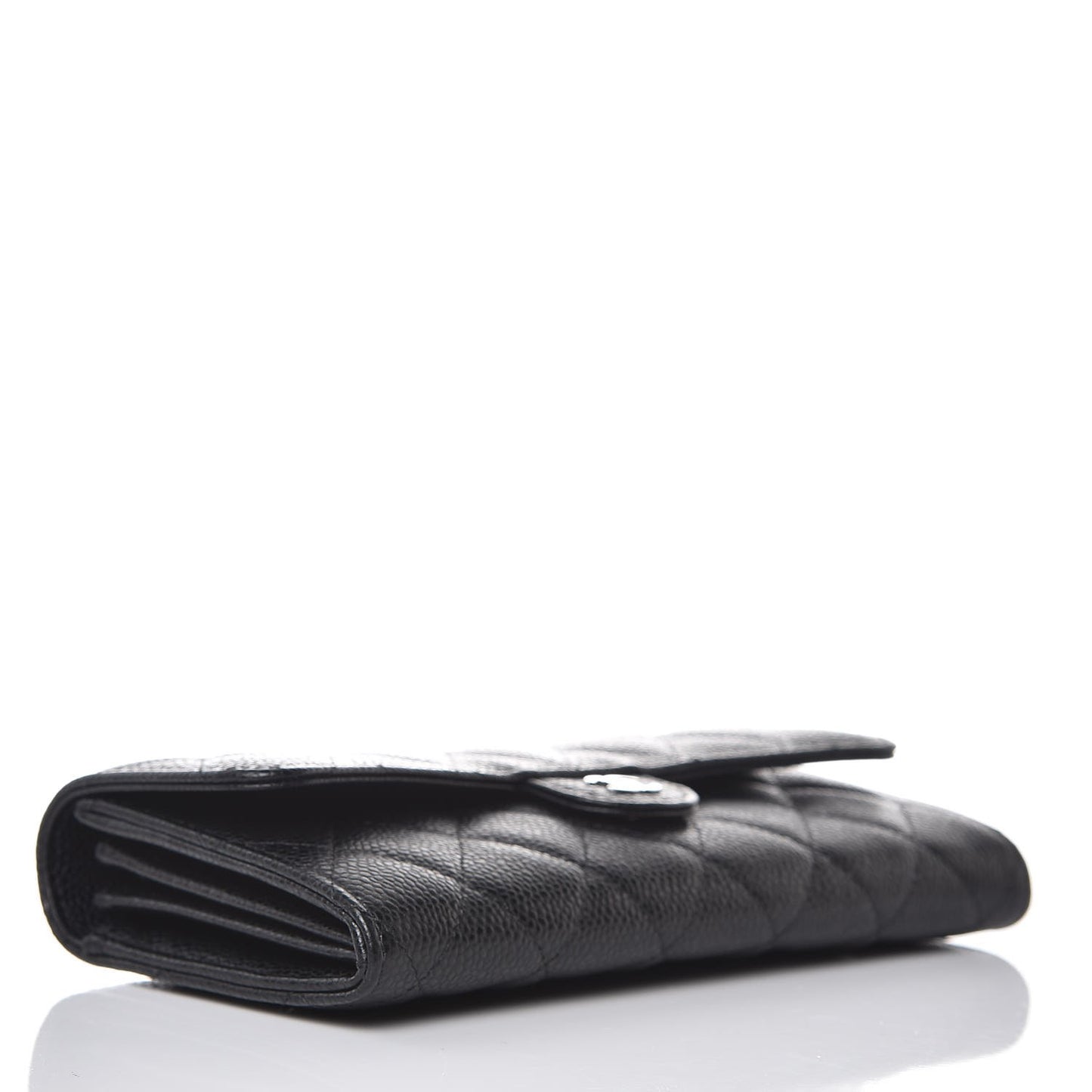 Caviar Quilted Large Gusset Flap Wallet Black