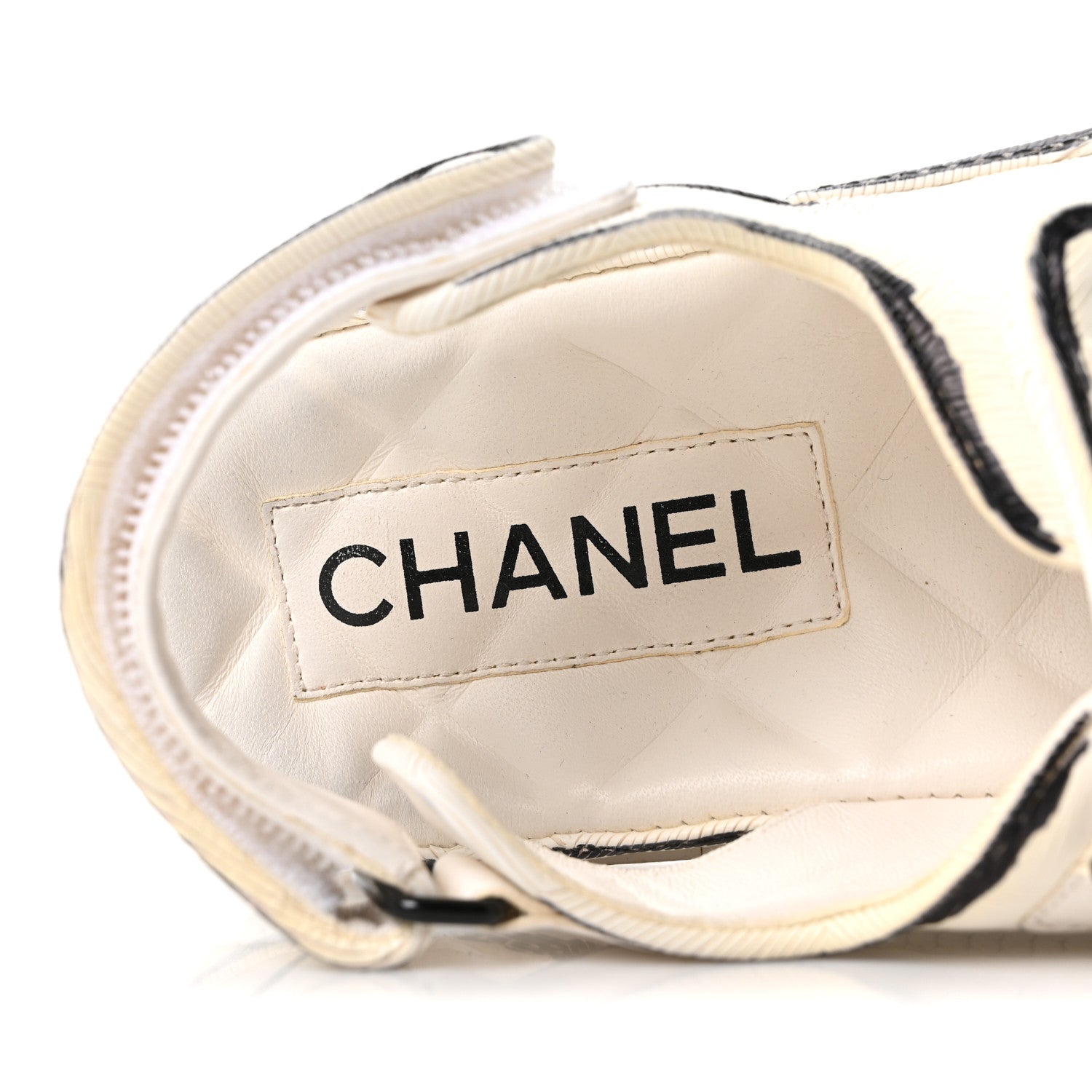 Chanel Calfskin Printed Velcro Dad Sandals 37 White Black 8 of 9