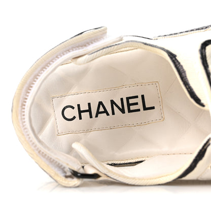 Chanel Calfskin Printed Velcro Dad Sandals 37 White Black 8 of 9