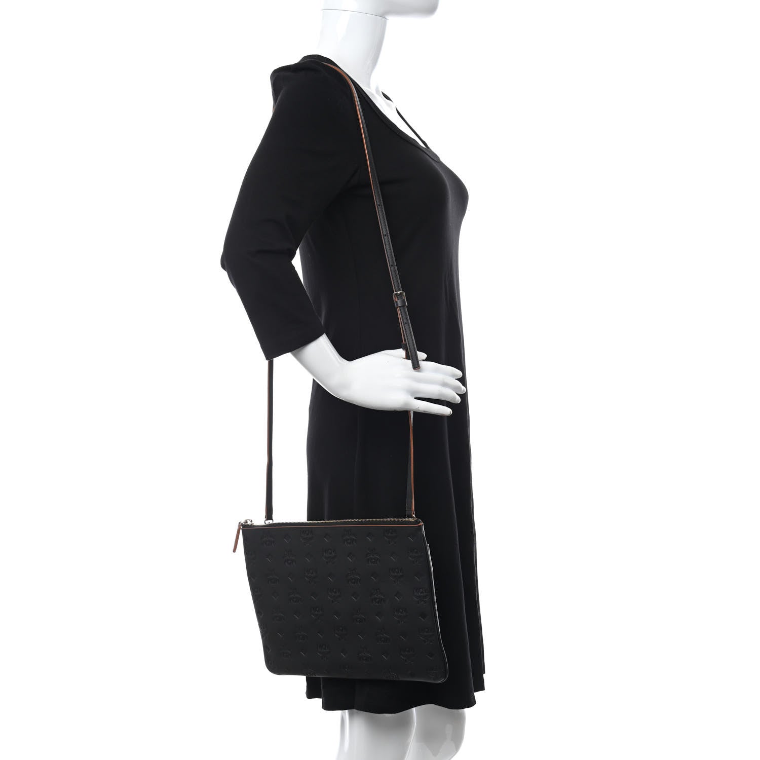 MCM Calfskin Monogram Klara Crossbody Pouch Black 2 of 12