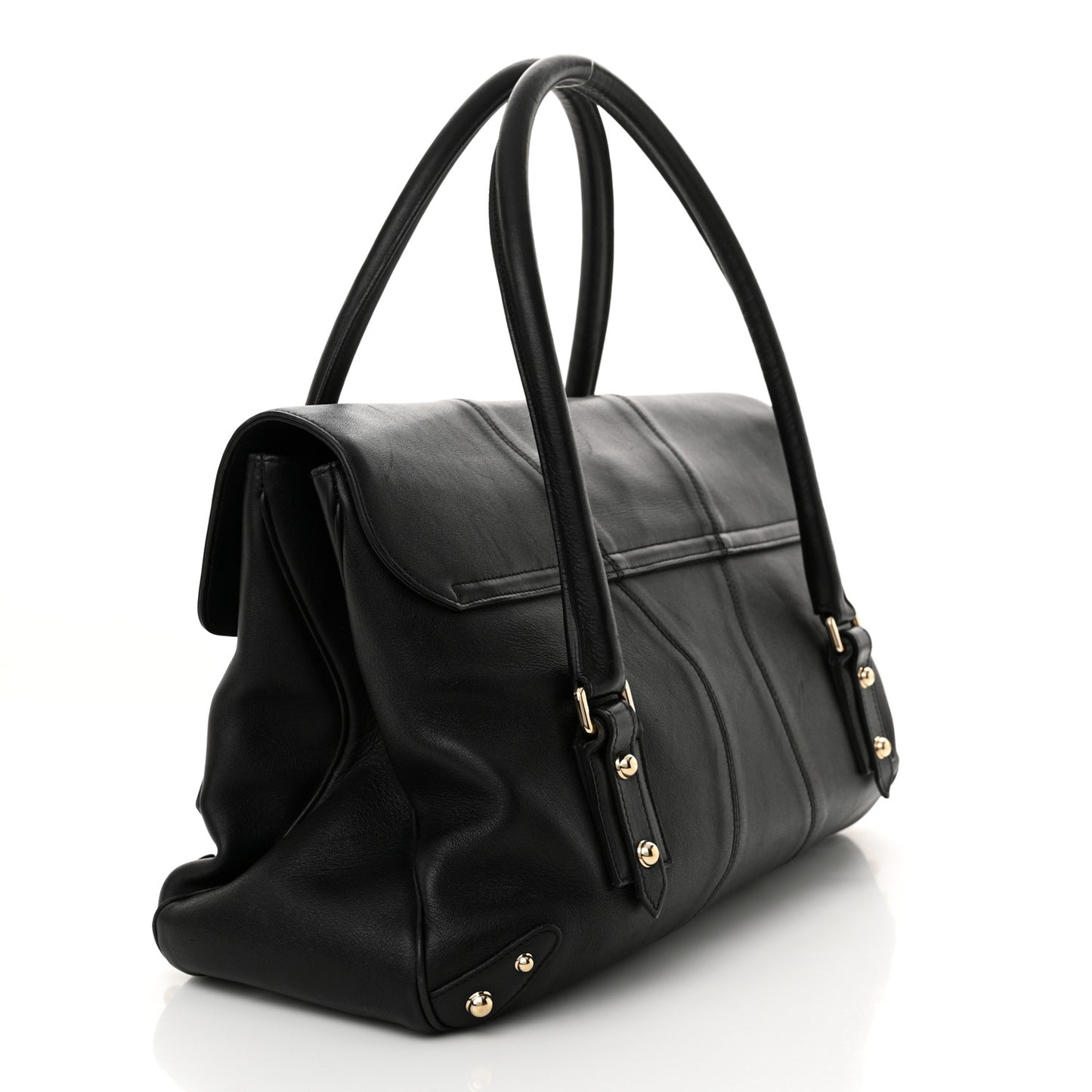 Grained Calfskin Large Horsebit Chain Flap Bag Black