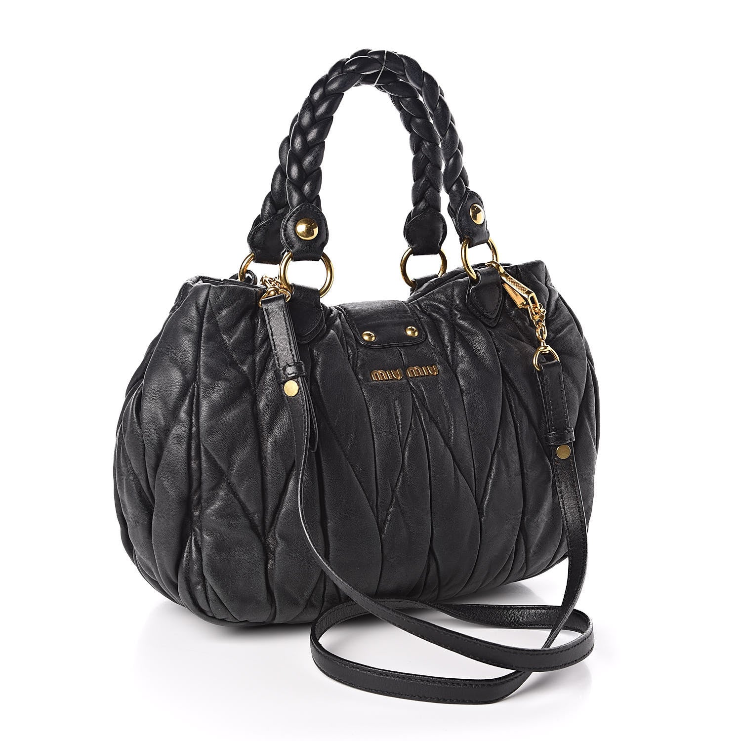 Miu Miu Nappa Matelasse Top Handle Satchel Black 3 of 10