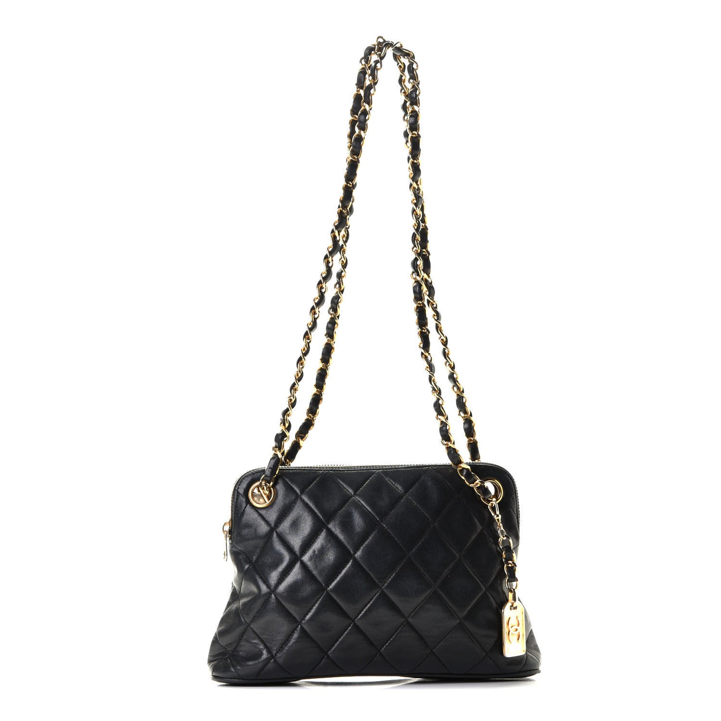 Lambskin Quilted Shoulder Bag Navy Blue