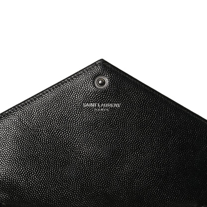 Saint Laurent Grain De Poudre Matelasse Chevron Monogram Envelope Chain Wallet Black 10 of 12
