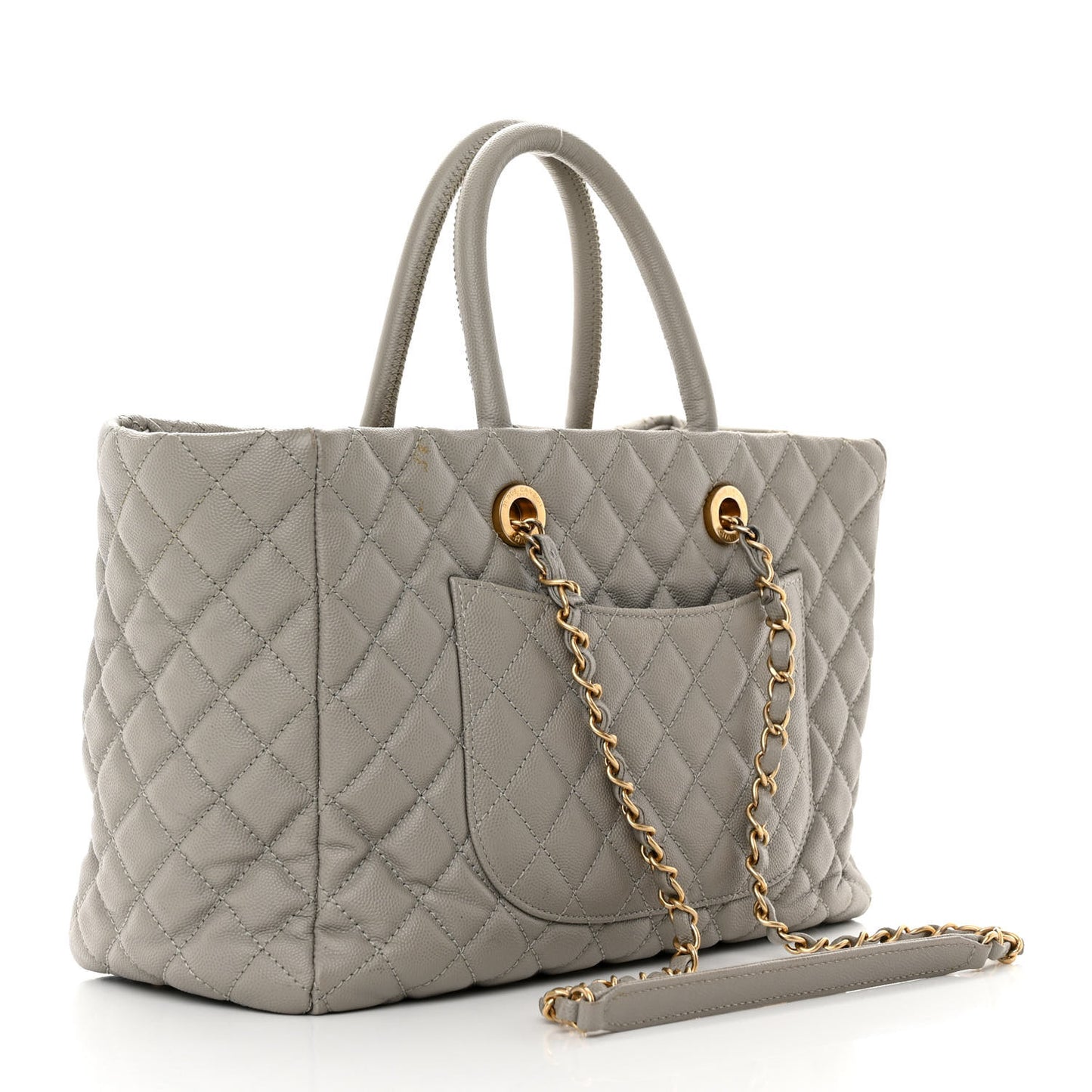 Caviar Quilted Coco Handle Shopping Tote Grey