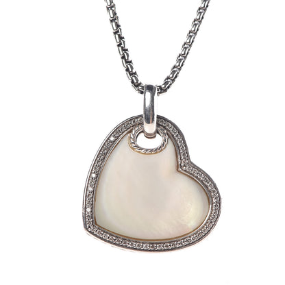 David Yurman Sterling Silver Diamond Mother of Pearl Heart Pendant Necklace 4 of 6