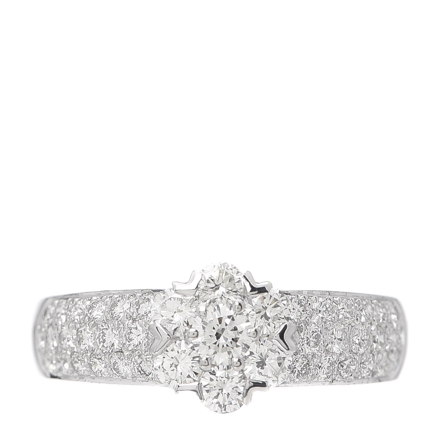 18K White Gold Diamond Fleurette Three-Row Ring 52 6