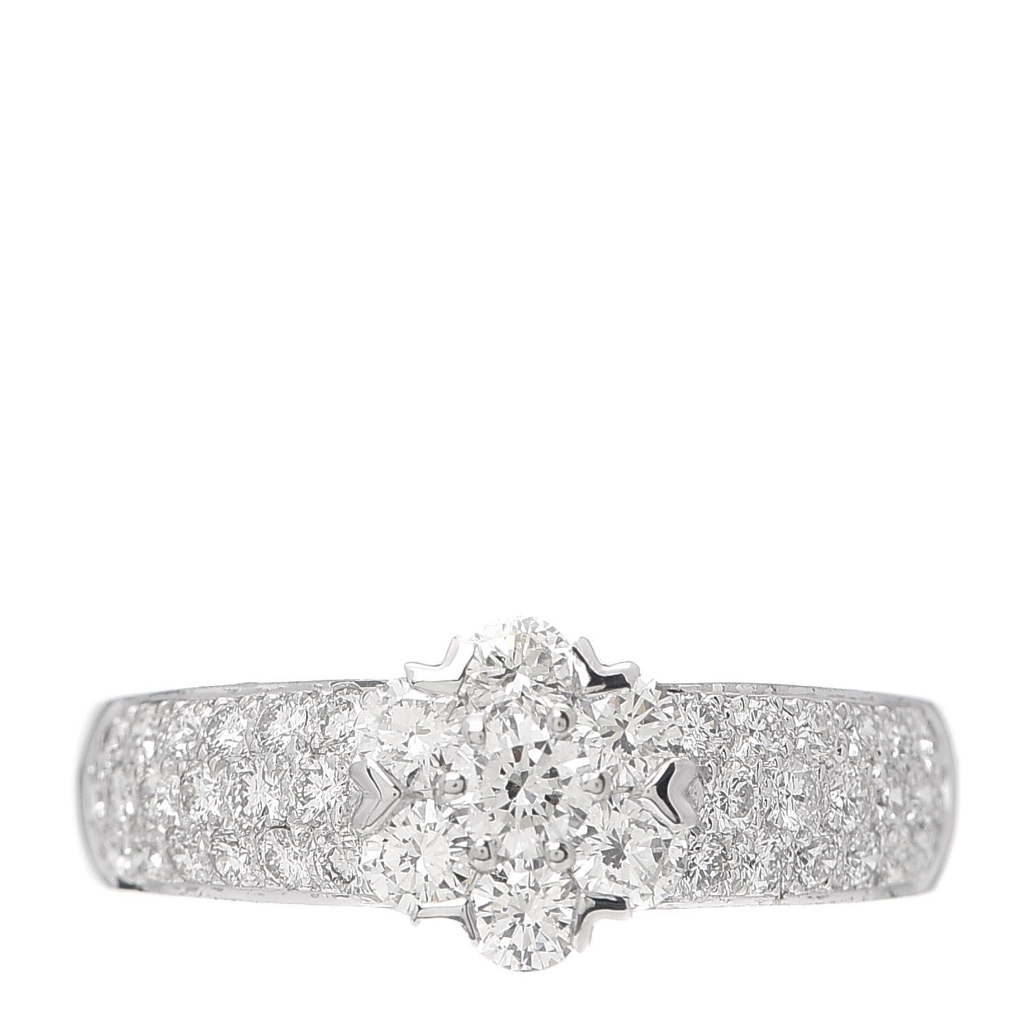 Van Cleef & Arpels 18K White Gold Diamond Fleurette Three-Row Ring 52 6 1 of 5
