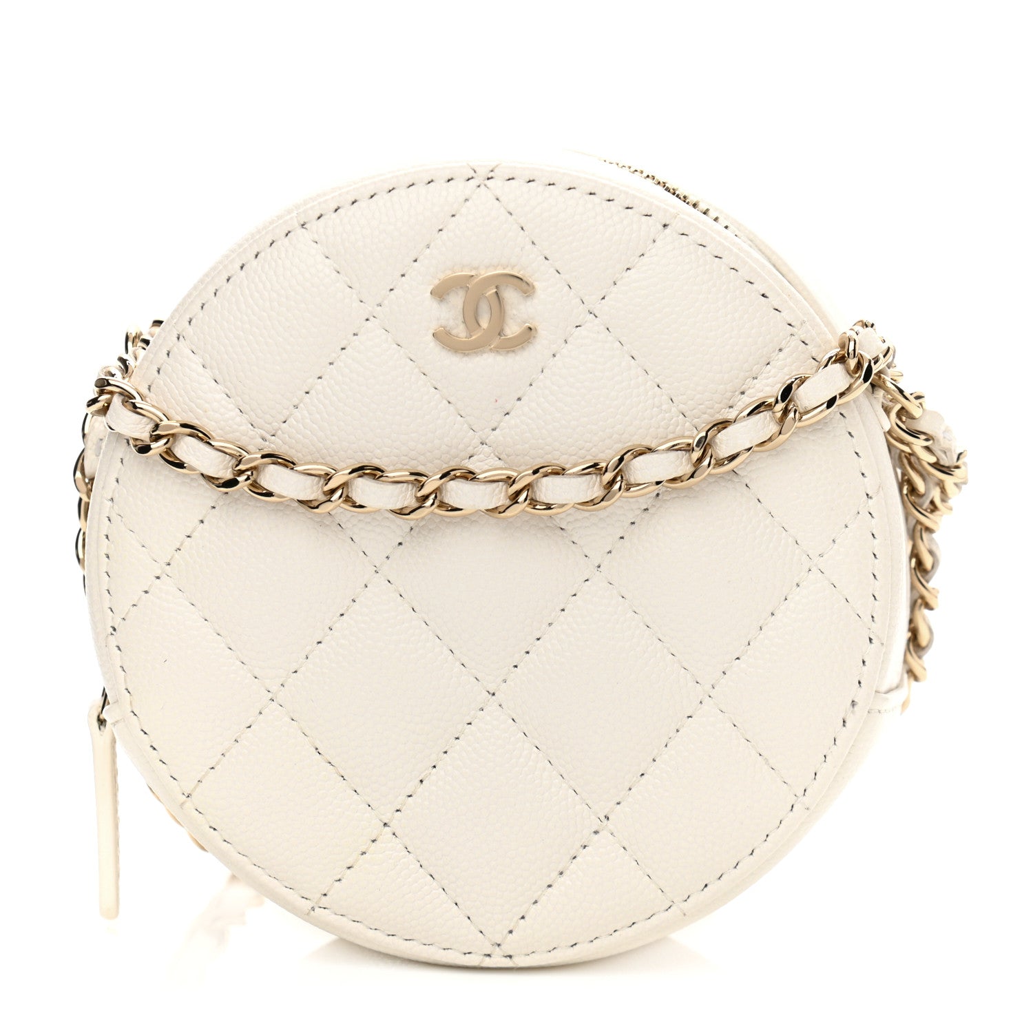 Chanel Caviar Quilted Round Clutch With Chain White 1 of 10