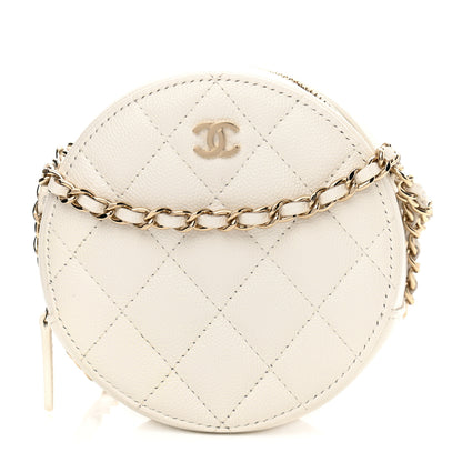 Chanel Caviar Quilted Round Clutch With Chain White 1 of 10