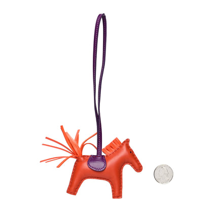 Hermes Milo Lambskin Grigri Rodeo Horse Bag Charm PM Cornaline Orange Poppy Violet 2 of 4