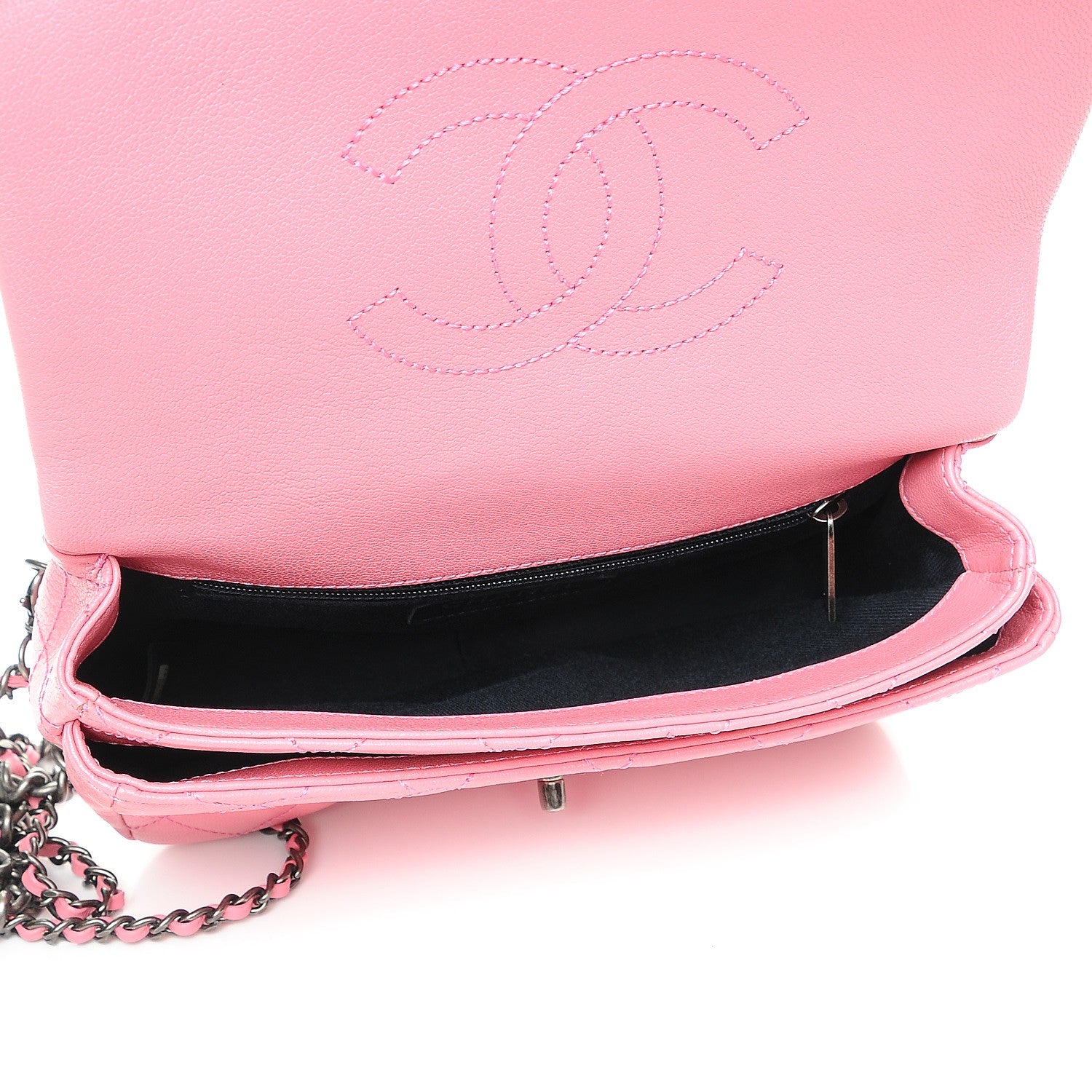 Chanel Shiny Goatskin Quilted Small Double Carry Waist Chain Flap Pink 5 of 8