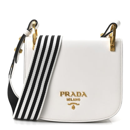 Prada City Calf Striped Pionniere Saddle Bag White Black 1 of 9