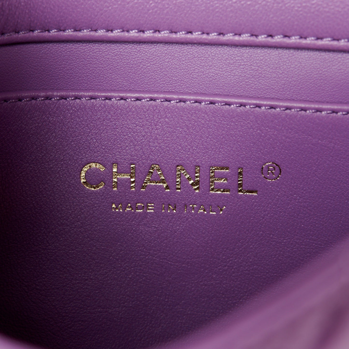 Lambskin Enamel Quilted Mini Pending CC Square Flap Purple