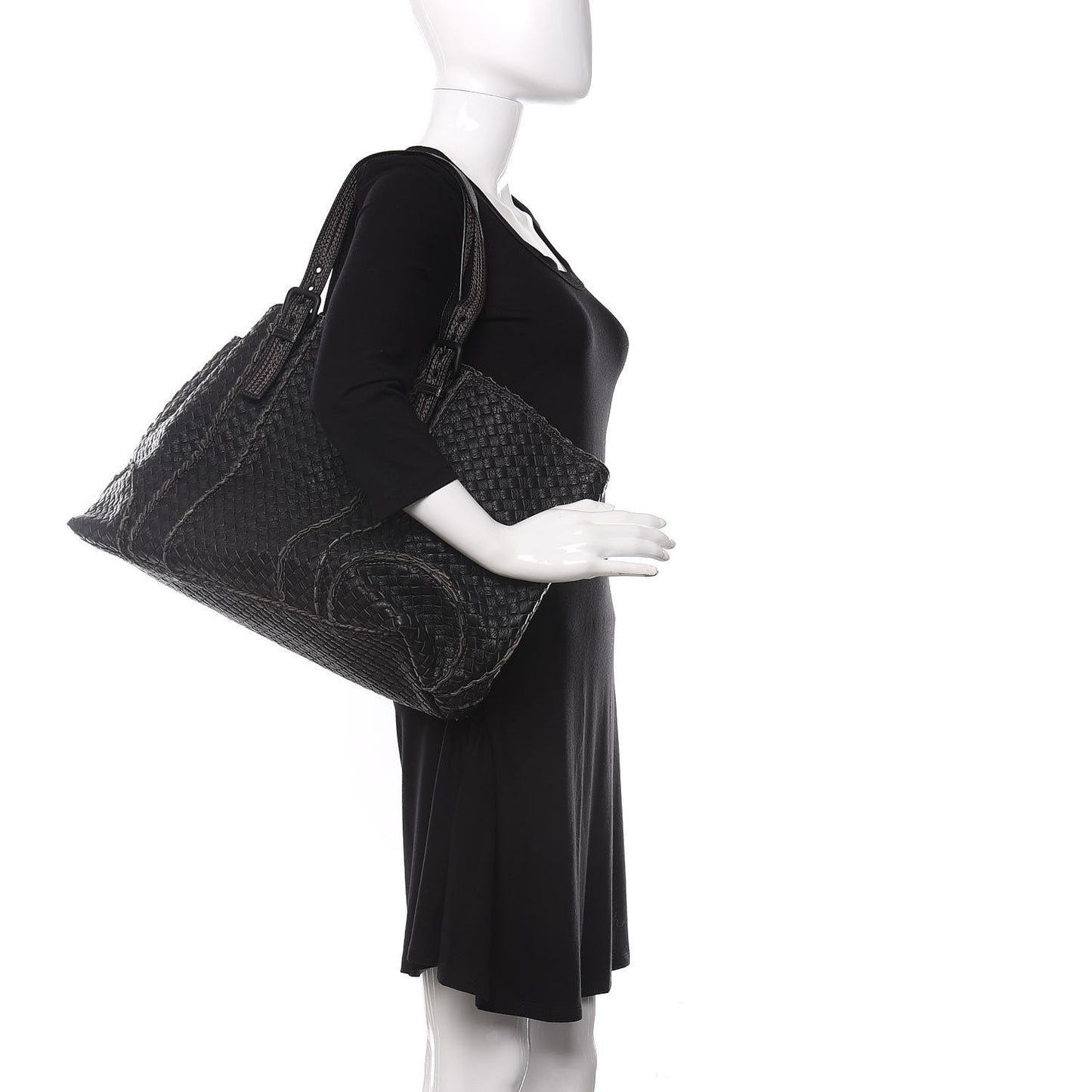 Cervo Intrecciato Large Shopping Tote Black
