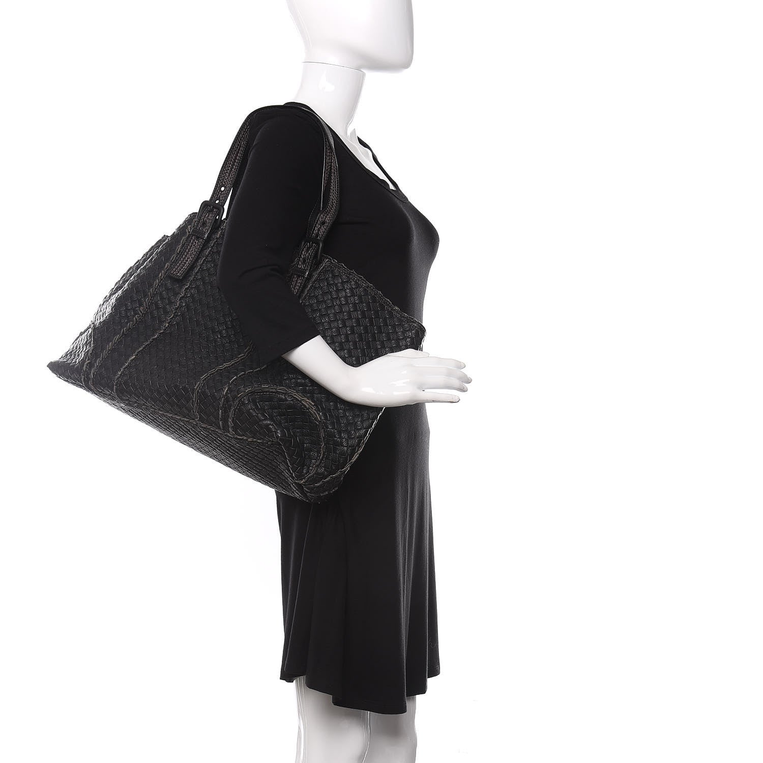 Bottega Veneta Cervo Intrecciato Large Shopping Tote Black 2 of 9