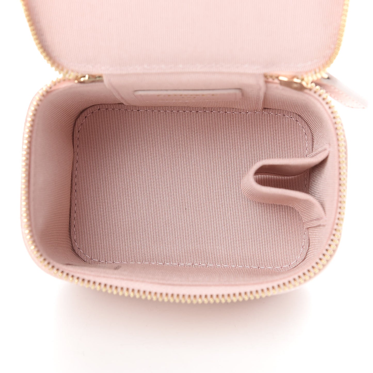 Iridescent Caviar Quilted Mini Pearl On Top Vanity Case With Chain Light Pink